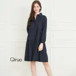 【QIRUO 奇若名品】秋冬專櫃 襯衫領洋裝8174F 深藍小洋裝(深藍時髦小洋裝 襯)