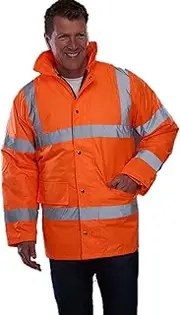 QIULAO Hi Vis High Visibility Reflective Safety Jacket,Winter Waterproof Long Work Clothes,Cotton Lined for Warmth,Hide hat, Class 2 Standard Reflective Strips (Color : Orange, Size : X-Large)