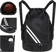 Water Resistant Drawstring Backpack with Shoe Compartment and Side Mesh Pockets for Gym and Sports - Suitable for Both Women and Men