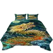 Cool Art Full Moon Ocean Storm Chinese Dragon Coverlet