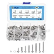 250Pcs #4-40 Screw Assortment, 304 Stainless Steel with Washer
