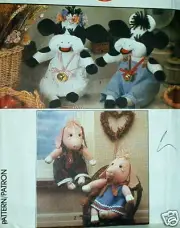 Cow Pig stuffed kitchen toy doll pattern 13" & clothes
