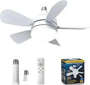 Yaberry Grove Socket Fan Light -18" Ceiling Fan with Light and Remote, E26/E27/B22 Plug in Fan Light Bulb for Bedroom, Kitchen, Living Room, Workshop-3 Color Temperatures, 3 Fan Speeds,2000 lumens,50W