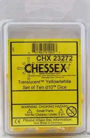 CHX 23272 D10 Dice Translucent Yellow/white Set of Ten d10s