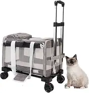 Cat Carrier with Wheels,Rolling Cat Dog Carrier for Medium Dogs,Dog Travel Carrier with Telescopic Handle & Upgraded Wheels for Walking and Camping,Gray