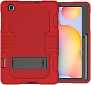 [Cavor] for Samsung Galaxy Tab S6 Lite 10.4 Case 2020 Tablet P610/P615 3 in 1 Heavy Duty Rugged Shockproof Drop Protective Cover with Built-in Kickstand Pencil Holder Anti-Slip Back Cover(Red+Black)