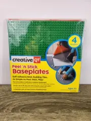 Creative QT 4 Pk Peel & Stick Green Baseplates 10"x10" Building Brick Plates NEW