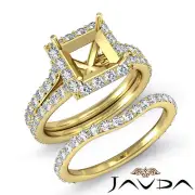Princess Diamond Semi Mount Engagement Ring Bridal Set 14k Yellow Gold 1.88 Ctw