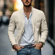 Men's Lightweight Jacket Blazer Jacket Formal Office Fashion Daily Spring Summer Cotton And Linen Solid Color Comfy Single Breasted Blazer Light Green Navy Bl