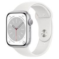 Apple Watch S8 GPS ; 45mm 銀色鋁金屬錶殼搭配銀色運動型錶帶 _ 台灣公司貨 ＋ 【錶貼＋錶套】 Apple Watch S8 GPS ; 45mm 銀色鋁金屬錶殼搭配銀色運動型錶帶