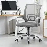 Oikiture Mesh Back Desk Chair with Lumbar Support and 150kg Capacity Home Office Ergonomic Chair Armrest White