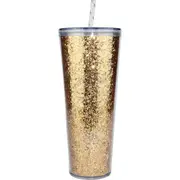 Gold Glitter Double Wall Acrylic Tumbler Cup with Straw