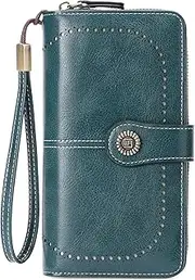 [RNIEGA] Womens Wallet Leather Billfold RFID Blocking Credit Card Holder Wristlet Wallets for Women Ladies Purses