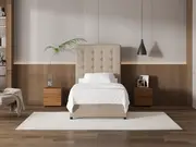 My Style Buttoned Headboard & Gas Lift Base - King Single / Natural / Standard Base