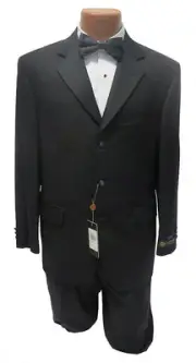 Mens Lubiam 38S Black Notch Tuxedo Suit Jacket & Pants Set Prom Formal Wedding