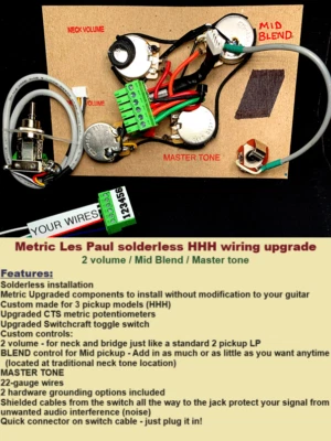 Metric LP Solderless 3 Pickup Wiring Upgrade/CTS Metric Pots/Switchcraft 3 way
