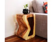 B Shape Raintree Wood Corner Side Table Indoor Plant Stand Live Edge stool Clear