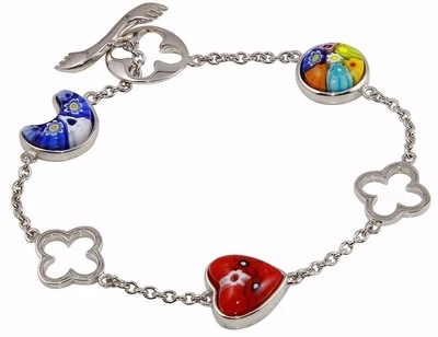 Alan K. Bracelet Murano Millefiori Multi Shape & Multicolor Toggle 925 St/Silver
