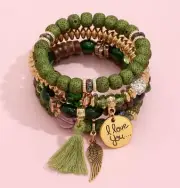 Bohemian Coachella Green Beaded 4pcs/set Bracelet For Women Seed Bead Bracelet