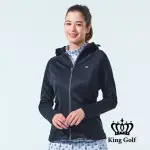 【KING GOLF】網路獨家-女款修身素色百搭刷毛運動連帽外套(黑色)