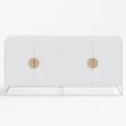 White Sideboard Buffet Unit with Wooden Semi-Circle Handles
