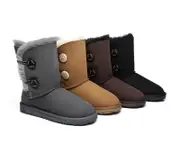 EVERAU® UGG Boots Sheepskin Wool Short Twin Button - Grey / AU Ladies 4 / AU Men 2 / EU 35