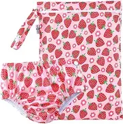 [Generic] Reusable Swim Nappy with BONUS Wet Bag SMALL 4.5-7kg (0-6mths/Size 000-00) Premium Cloth Baby Girl Swimming Diaper & Matching Wet Bag Set SASSY STRAWBERRY_S
