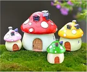 Sun-E 4 Color&Size in Set Miniature Fairy Garden Mushroom House Ornament Outdoor Decor Home Decoration