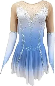 [LIUHUO] Ice Figure Skating Dress Girls Women Blue Frills Competition Stage Dance Costumes