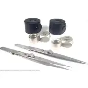 2 10X Triplet Eye Loupes & 2 Side Locking Tweezers Jewelers Jewelry Repair Tools