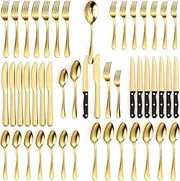 Tribal Cooking 49 Piece Gold Silverware Set - Service for 8 - Stainless Steel Gold Flatware Serving Set - Cutlery Set - Knives, Fork, and Spoon - Dishwasher Safe - Stunning Polished Finish