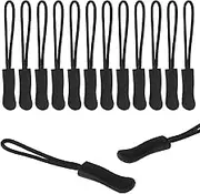 Thinp Zipper Pull Replacement, 12 Pieces Zipper Pulls Replacement Zipper Pull Nylon Cord Zipper Pull Tab Luggage Zipper Pull for Backpacks Handbags Purses Jackets Coats Pants Boots (Black), Black, One Size