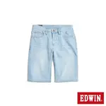 EDWIN 紅標 基本五袋牛仔短褲-男-漂淺藍