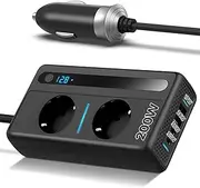 Aofesel Car Voltage Converter Inverter DC 12 V to AC 230 V with 2 Sockets and 2 Type-C & 2 USB Fast Charging Car Charger with Cigarette Lighter Plug for Business Drives and Holidays