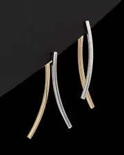 14K Italian Gold Two-Tone Curved Bar Earrings