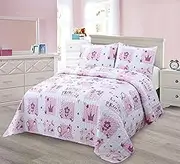 Kids Zone Collection Quilt Bedspread Bedding Set Kids/Teens Princess Theme Quilted Bedding Set Pink and Purple Crown Pattern Twin New # Crown
