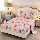 4PCS Rainbow Bedding Sheet Set,Queen Size Cute Pink Unicorn Sheets Set Includ...