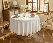 Anaado Cotton Table Cloth Round 70 Inch, Waterproof, Table Cover for Dining, Party, Beige Lassel,180 CM