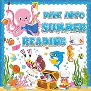 gisgfim Under The Sea Bulletin Board Decorations Classroom Dive Into Reading Summer Ocean Bulletin Board Borders Sea Animal Fish Treasure Box Cutouts Decor for School Library Chalkboard Wall(Ocean)