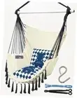 Hanging Hammock Chair Swing with Tassels - Boho Hanging Hammock Chair Rope Blue