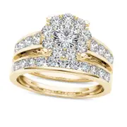 1.5 CT. T.W. Natural Diamond Frame Bridal Engagement Ring Set in Solid 14K Gold