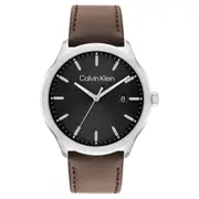 Calvin Klein Dark Brown Leather Black Dial Men's Watch - 25200354