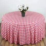 Red White Buffalo Plaid 108" ROUND Polyester Tablecloth Checkered Table Linens