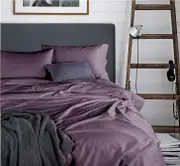 Premium Bamboo Blend Fitted Flat Sheet Pillowcases Bedding Set 5 sizes(Single, Double, Queen, King, King Single)-GRAPE