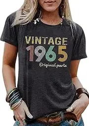 [DMZIY] 60th Birthday Gift Shirts Vintage 1965 Shirt for Women Letter Print Retro Party Tops Short Sleeve Casual Tee