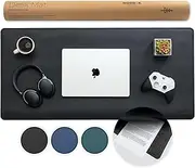 Nordik Felt and Leather Desk Mat Non-Slip - Black - 89 X 43 cm - Felt and Vegan Leather Desk Pad - Document Organisers - Desk Blotter and Desktop Mat - Desk Protector Laptop - Large Mouse Pad