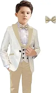 [Meleg ölelés] Boys Tuxedo Suit 3 Piece Slim Fit Suit Kids Tuxedo Suits for Boys Suit Set Jacquard Wedding Size 2T-20
