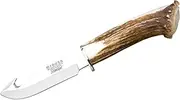 Joker Skinning Knife CN74 Hurón, Deer Horn Handle, Hiking Knife with 11 cm MOVA Steel Blade, Brown Leather Sheath, Tool for Fishing, Hiking, Camping and Hiking