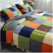 Quilt Set King Size 3 Piece Cotton Quilts Reversible Bedspreads Patchwork Coverlets Plaid Bedding Set All Season Quilts 94x102 with 2 Pillow Shams 20x27