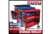 Tool Storage Trolley Workshop Cart Steel Mechanic With Pegboard Hooks Black